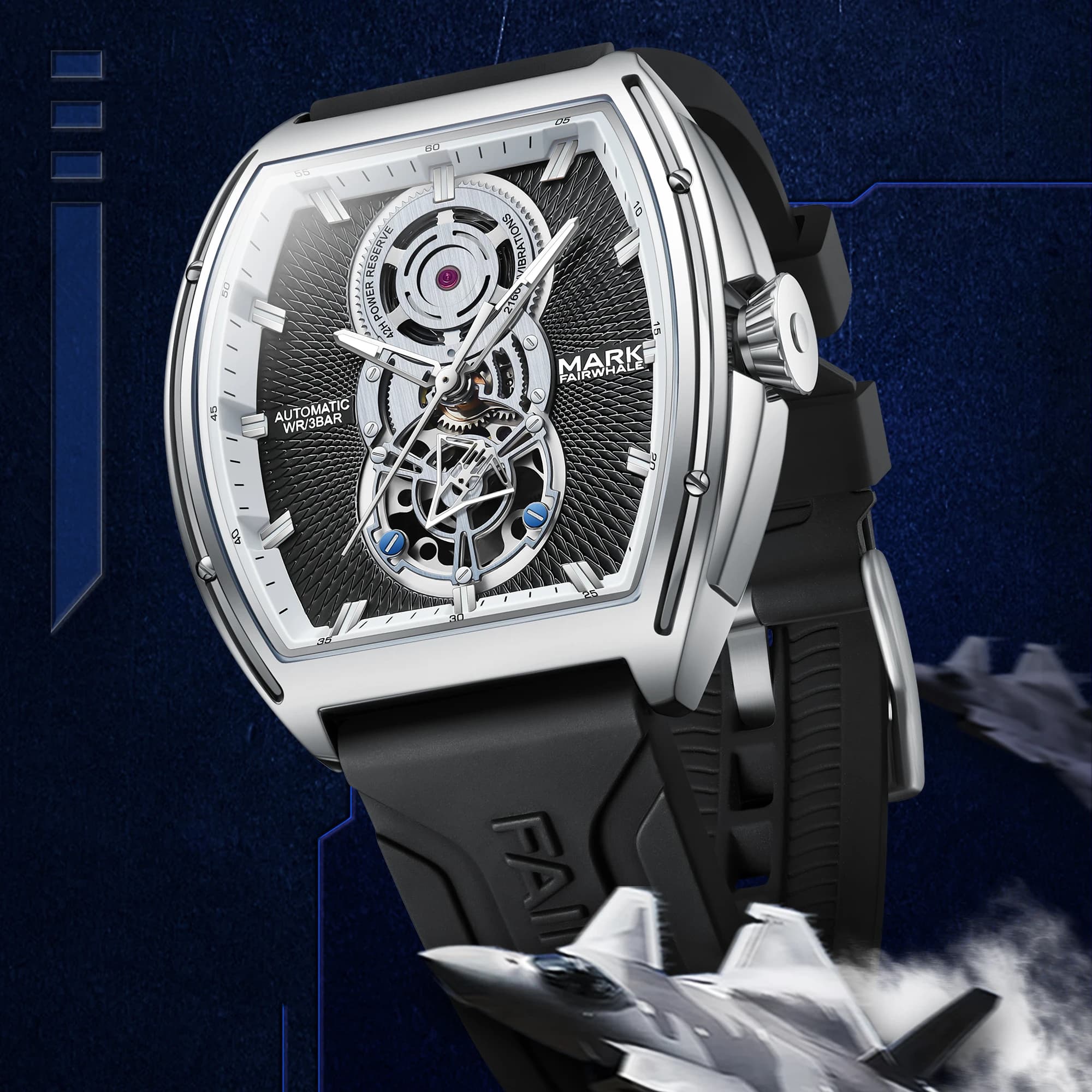 Orologio da Uomo Mark Fairwhale 6029 con Cinturino in Silicone, Regalo di Moda, Orologio Meccanico Automatico Scheletrato, Resistente all'Acqua 3ATM
