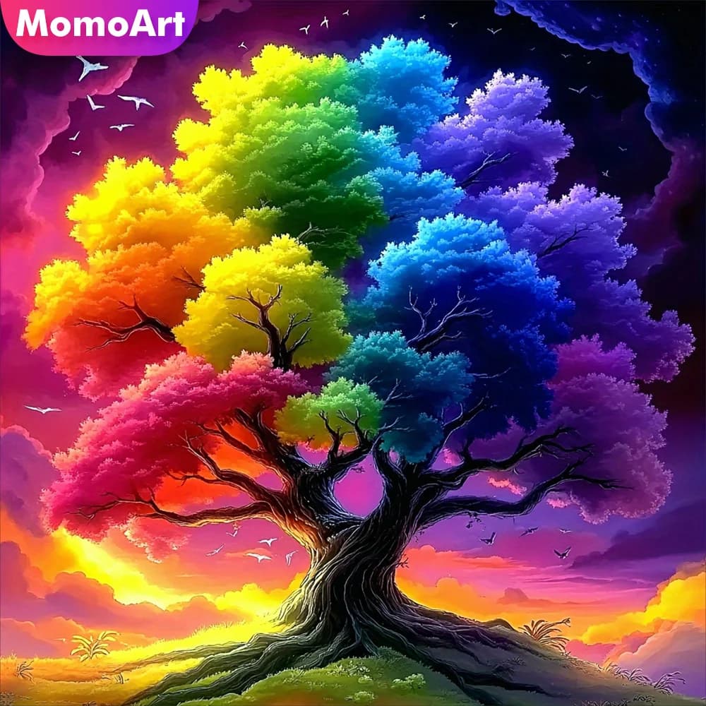 Momoart Kit di Ricamo a Diamante Paesaggio con Albero, Pittura Fai-da-Te per Adulti e Principianti, Mosaico a Diamante Teiera, Regalo Artigianale
