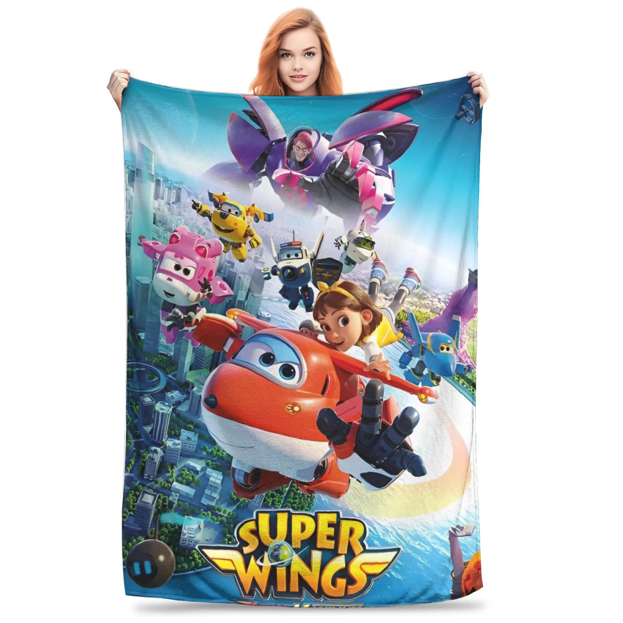 Super Wings Cartoon Flannel Blanket Winter Warm Soft Throw Blanket for Students Home Decor Pattern Bedspread Sofa Bed Cover