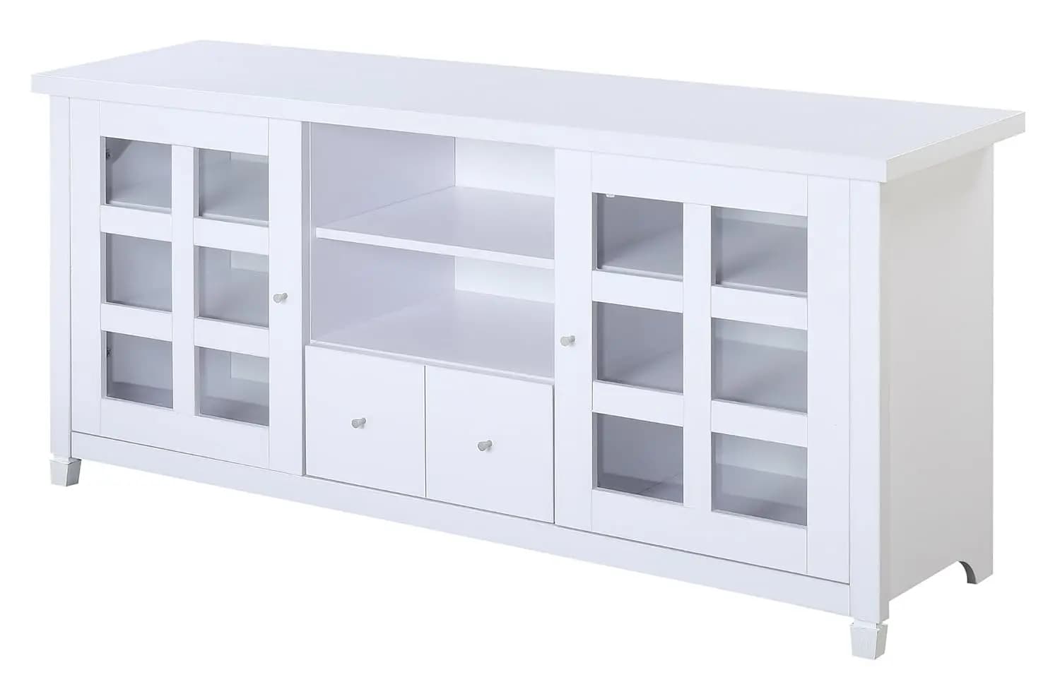 Mobile TV Bianco da 60 Pollici con Struttura in MDF, Vetro Temperato, Cassetti e Gestione Cavi per Soggiorno, Personalizzabile