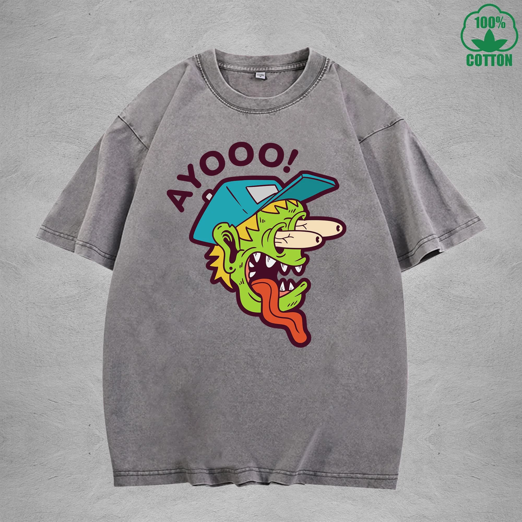 T-shirt lavata stampata eccentrica AyoooInterest 230G Top a maniche corte in cotone 100% alla moda e alla moda