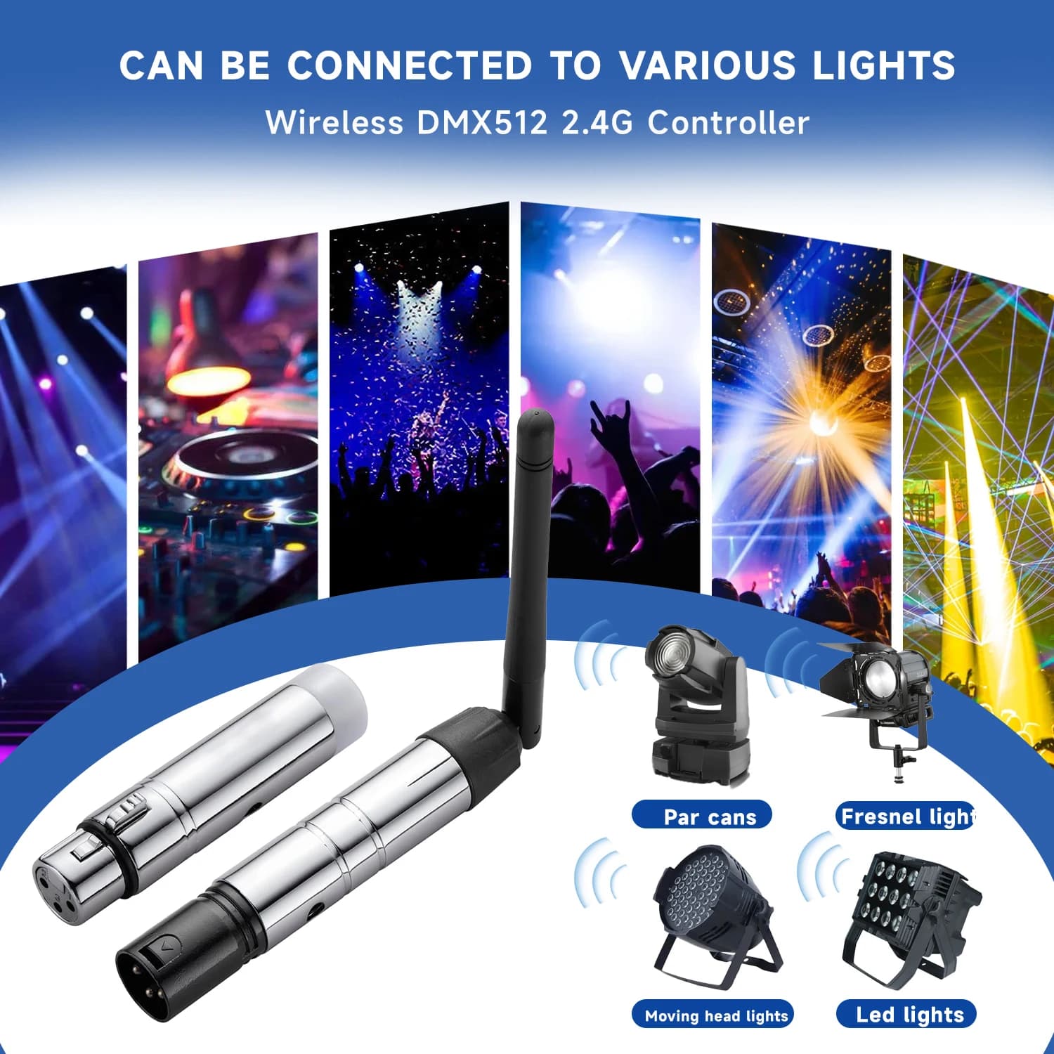 Controller DMX512 Wireless con Trasmettitore e Ricevitore XLR per Controllo Luci Disco, DJ, Feste, Bar, Palcoscenico, PAR, Teste Mobili e Laser