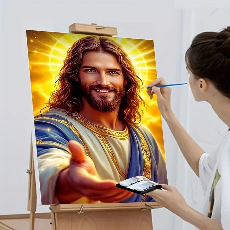 DIY Oil Painting By Numbers Kit Jesus with Golden Acrylic Paint By Numbers Diy Numbers Painting Art on Canvas By Numbers