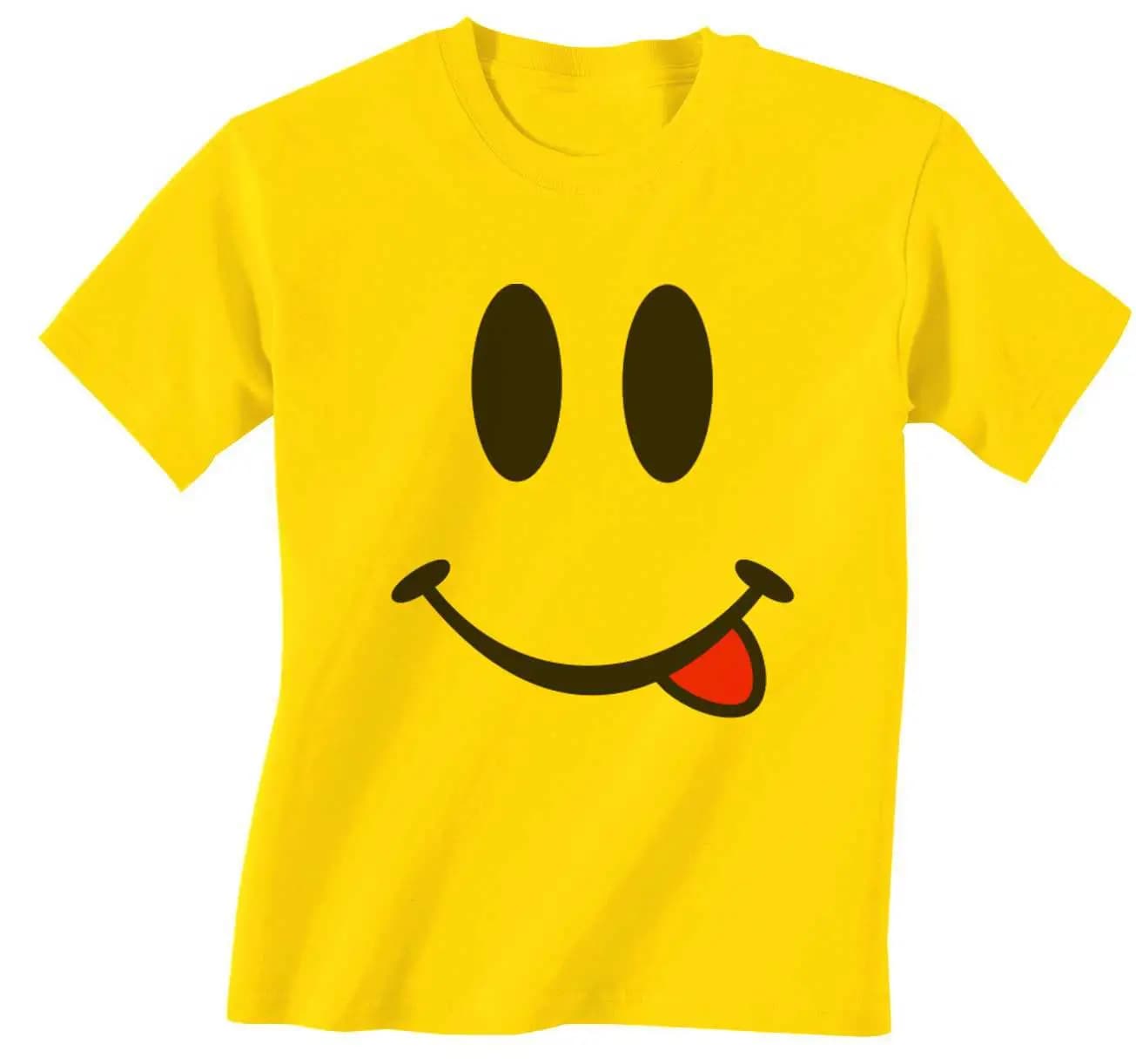 T-shirt a maniche corte in cotone traspirante e confortevole con stampa divertente dell'emoji smiley face, perfetta per l'estate