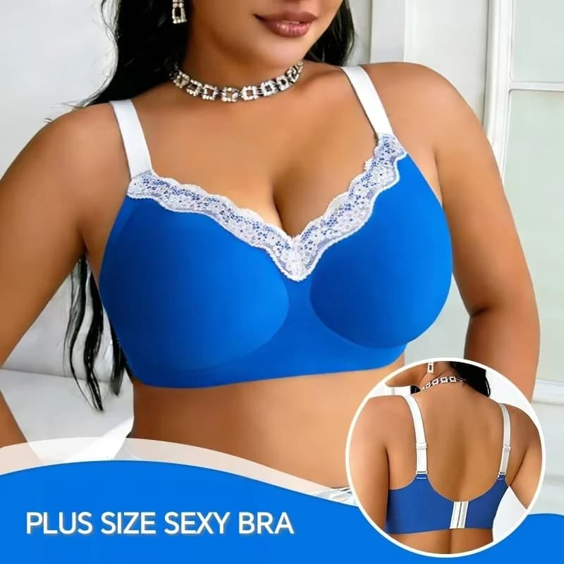Plus Size Seamless Wireless Bra Sexy Lace Comfortable Lightly Lined Anti-Sagging Bralette for Women