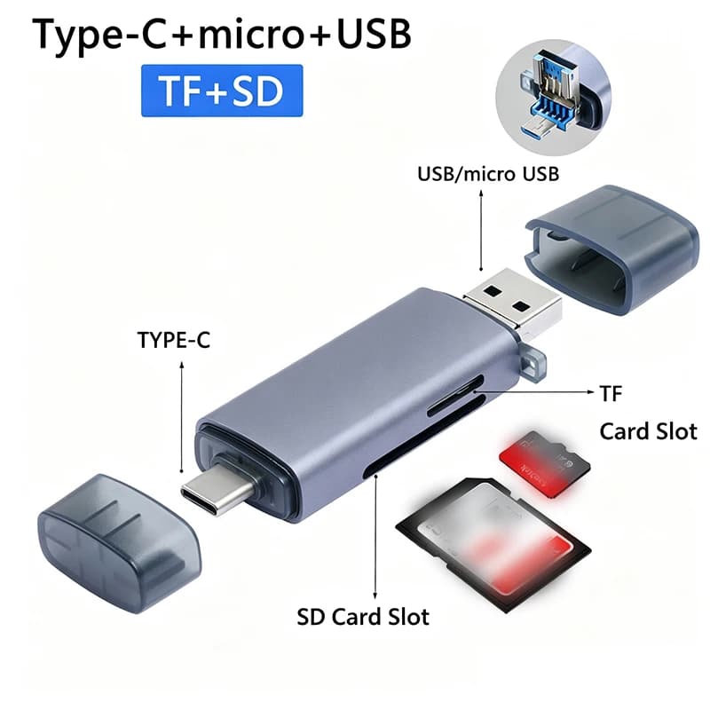 5 In 1 Micro USB Type C Adapter TF SD Card Reader USB-C Memory Card OTG Adapter
