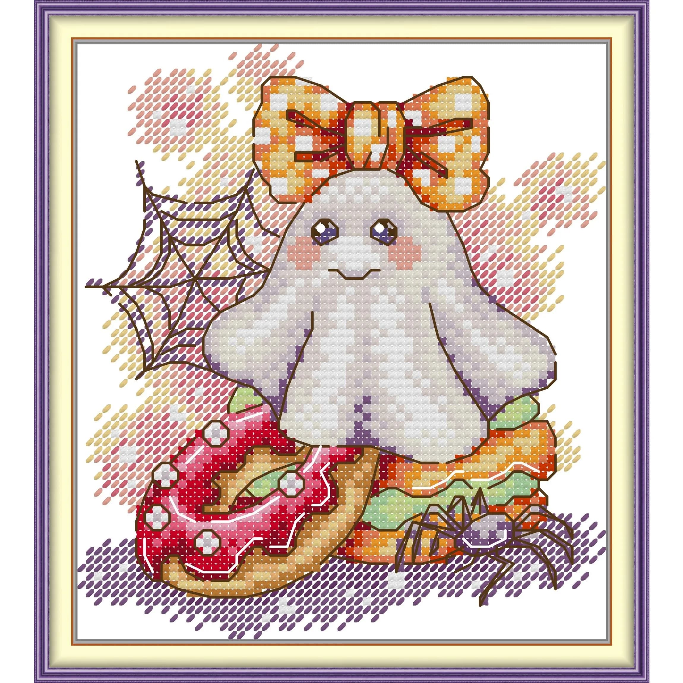 News Pre-Printed Cross Stitch Kit, Stamped Aida Fabric With DMC Threads, Embroidery Kit - Halloween Desserts 4