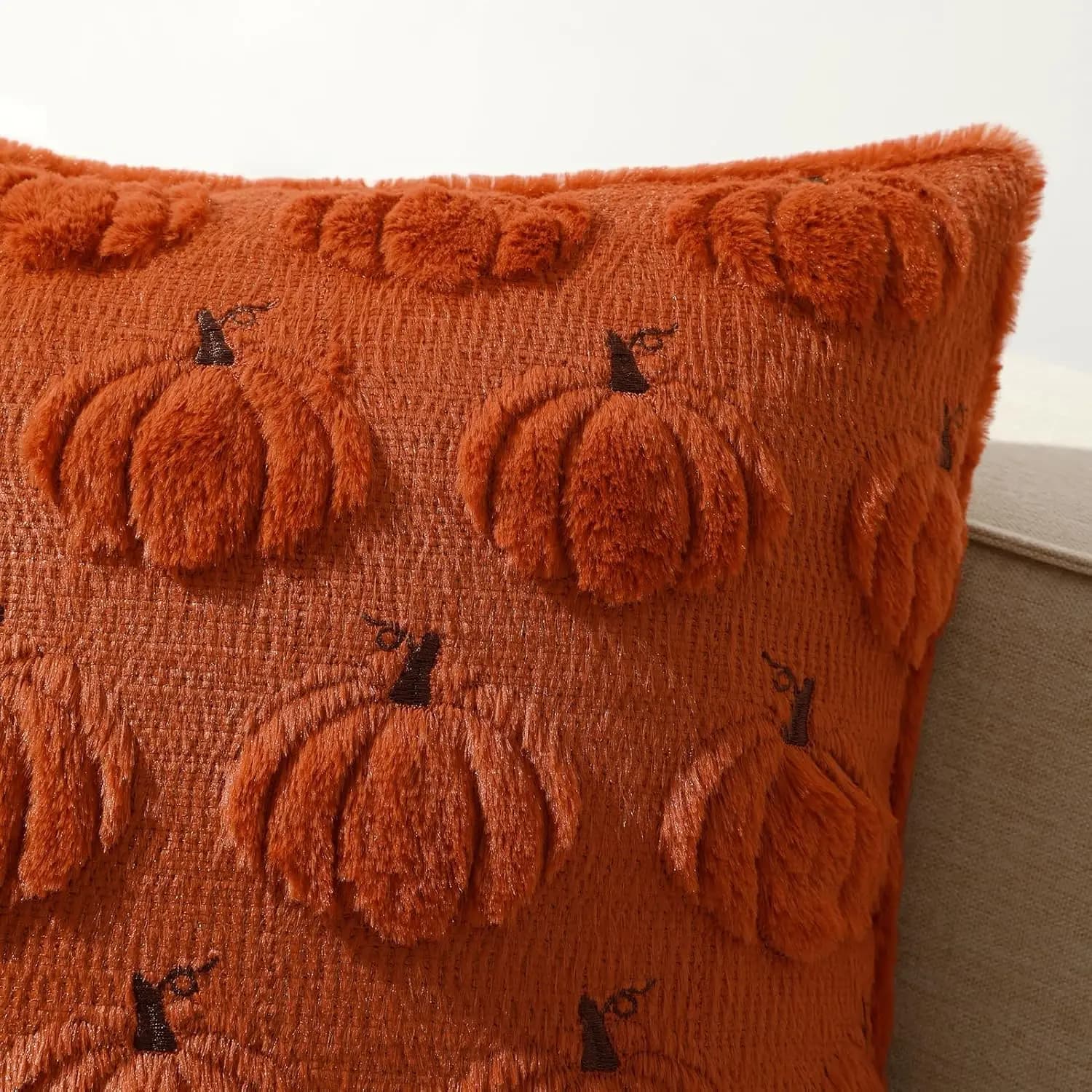 45x45 cm Fodere per cuscini in pelliccia sintetica di zucca Federe ricamate in 3D per divano Camera da letto Soggiorno Fodere per cuscini decorativi