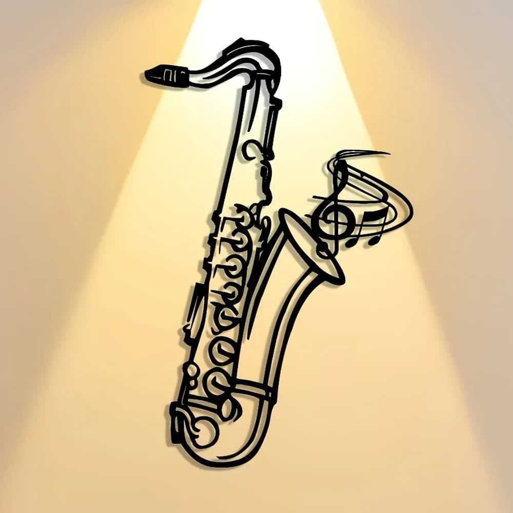 Metal Wall Art Saxophone Decorative Plaque, Black Iron Music Ornament for Living Room