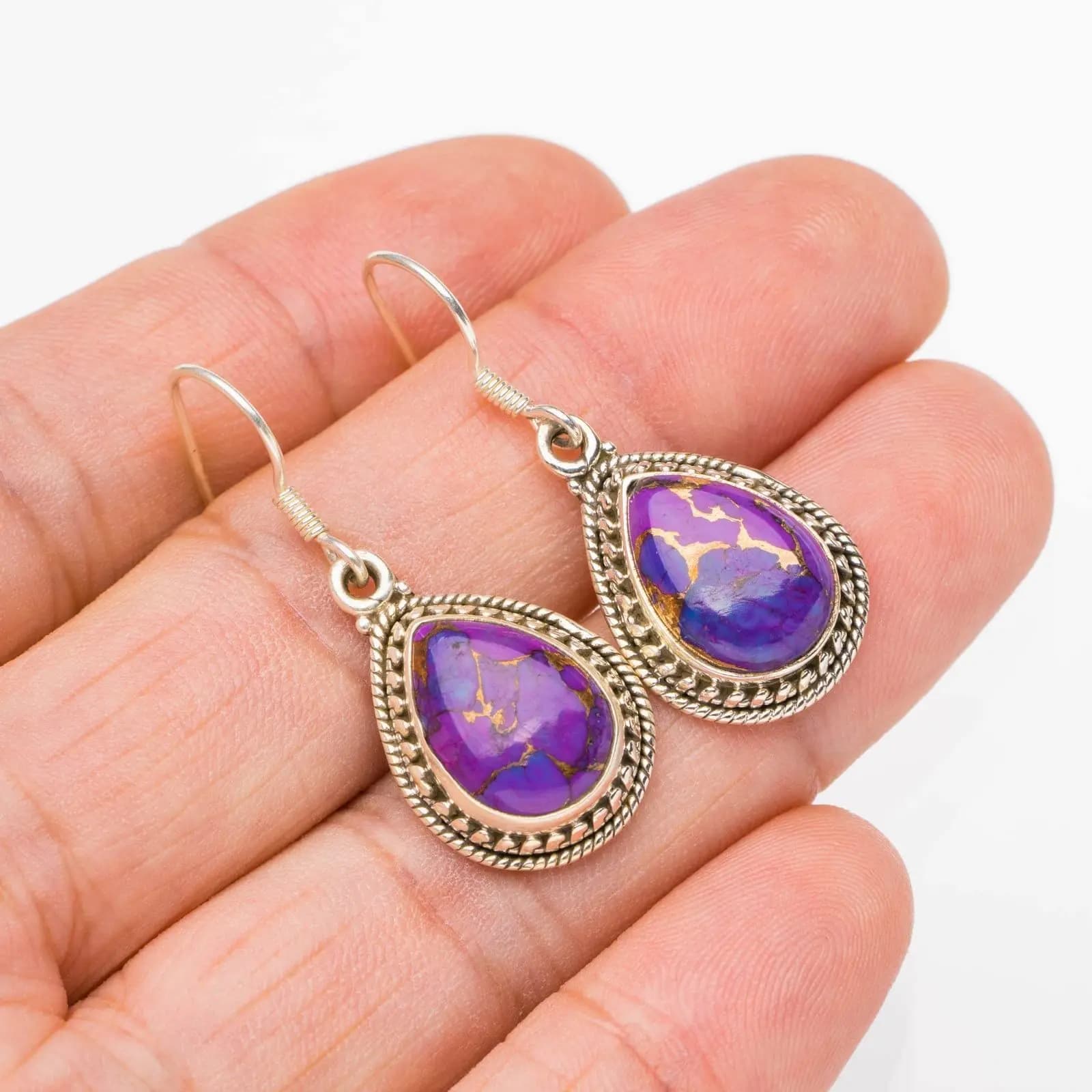 StarGems ® 925 Sterling Silver Earrings handmade with natural copper turquoise 1.5" E6768