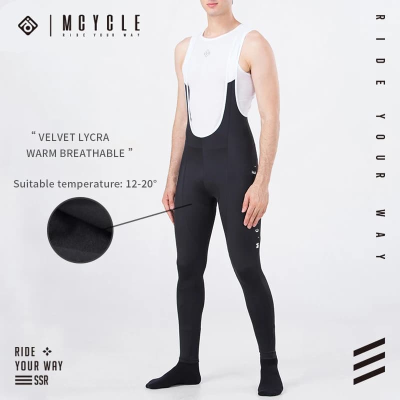 Mcycle Winter Cycling Shorts 3D Padded Bike Pants Padded Pants Padded Bike Pants Padded Pants with cycling straps padded in black fleece seamless