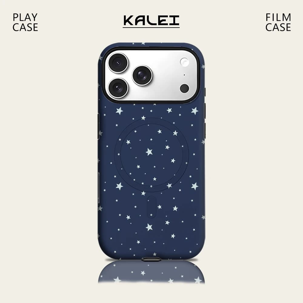 Custodia per telefono con decorazione a stella blu navy per IPhone 17 16 15 14 13 Pro Max Plus per custodia rigida magnetica singola a doppio strato