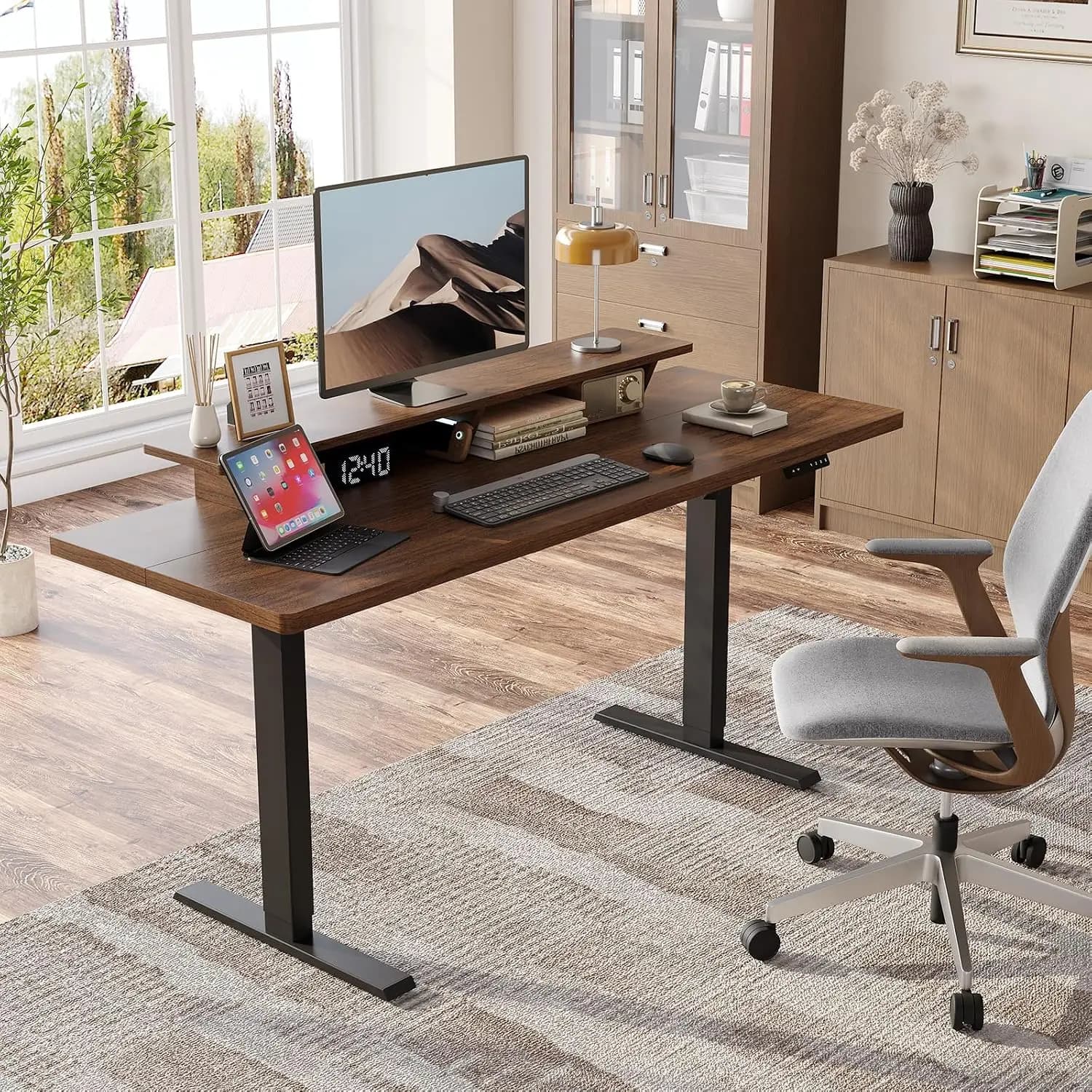 55 x 24 Inches Electric Standing Up Desk with Monitor Shelves,Height Adjustable Computer Desk from 28-46''with, Customized