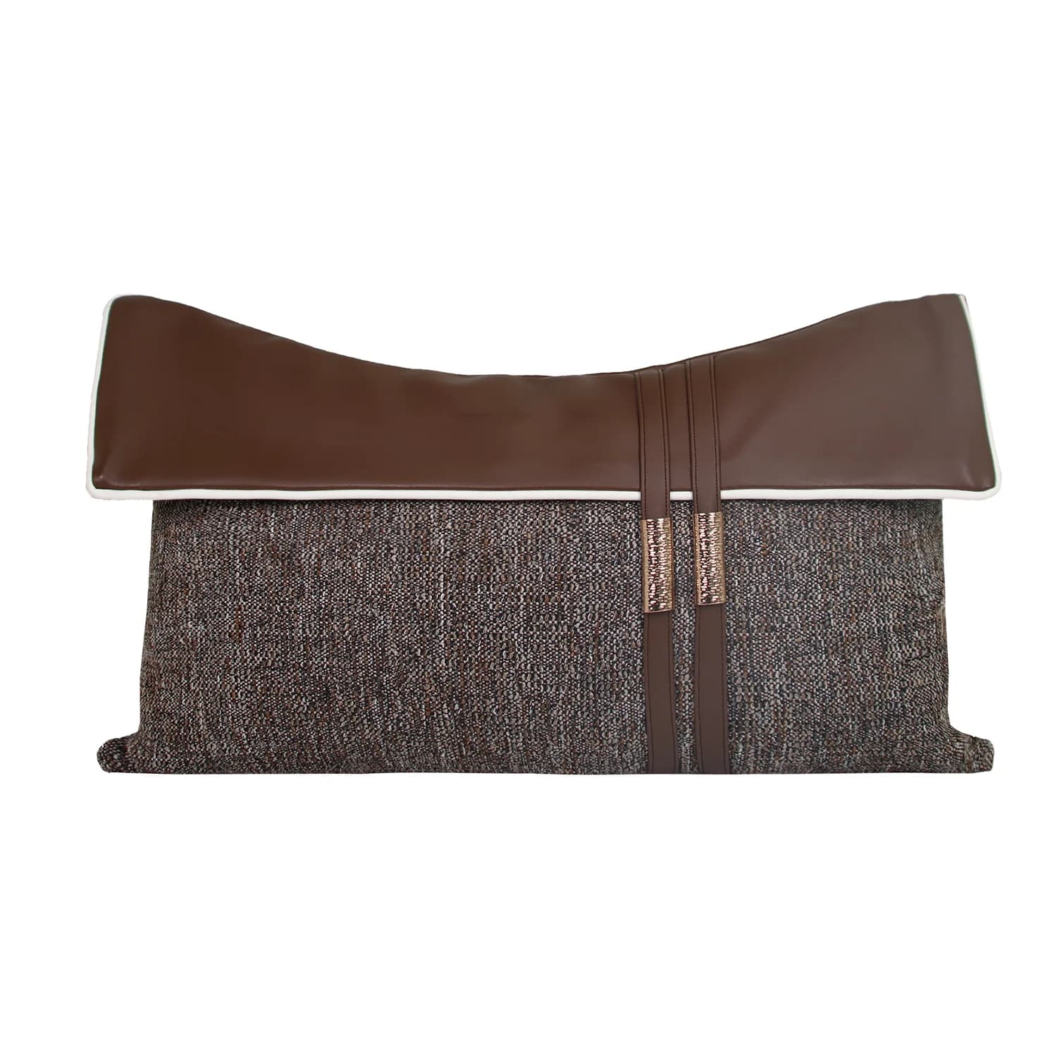 Italian Retro Lumbar Pillow Cover PU Leather Fold Over With White Piping Cushion Case for Sofa B&B Hotel Home Decor