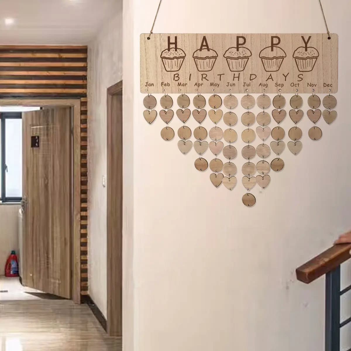 Calendario in legno con venature naturali, decorazione da appendere, promemoria compleanni, calendario da parete per famiglia, amici, anniversari, blocchi di legno fai da te
