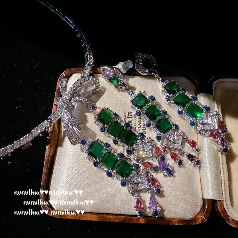Luxury Vintage Dazzling Cubic Zirconia 925 Silver Jewelry Sets for Women Long Drop Earrings Necklace Wedding Bridal Accessories