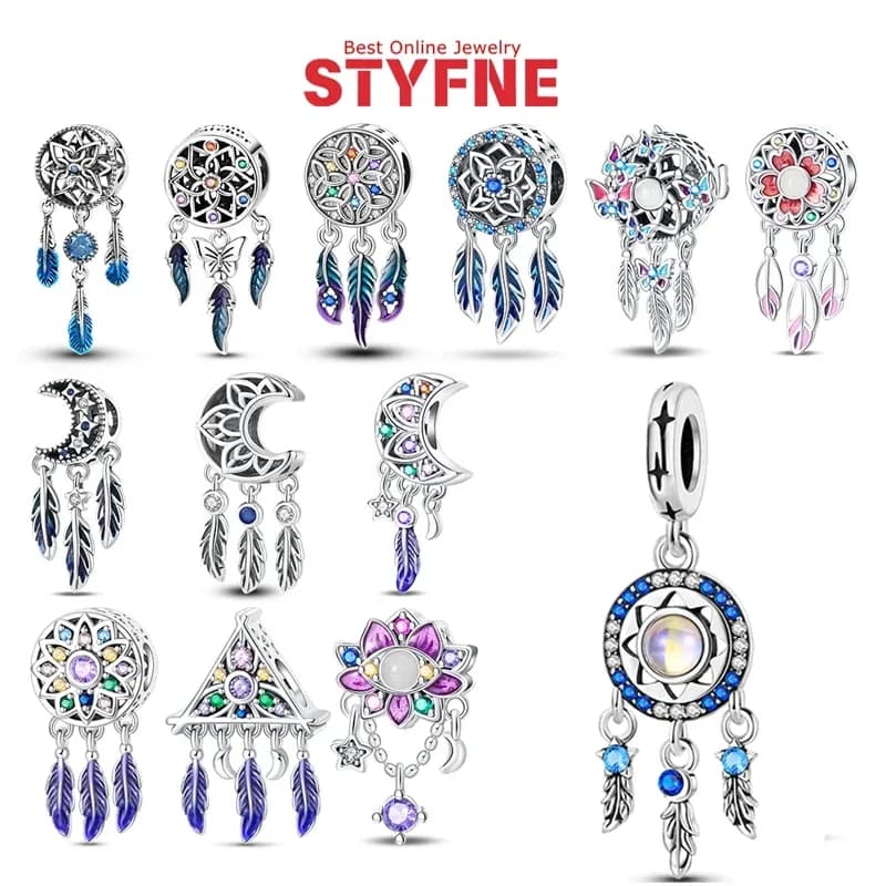 Silver-Plated Floral Dreamcatcher Charms Beads Fit Original Bracelets Bag Keychain Charms Beads Pendant Diy Women Jewelry Gift