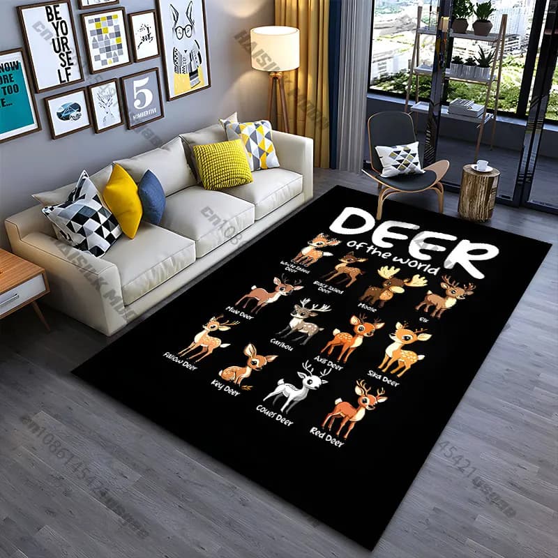 Tappeto con illustrazioni di diverse specie di cervi, tappeto da yoga, decorazione per soggiorno, tappetino per bambini, zerbino, tappeto per giochi