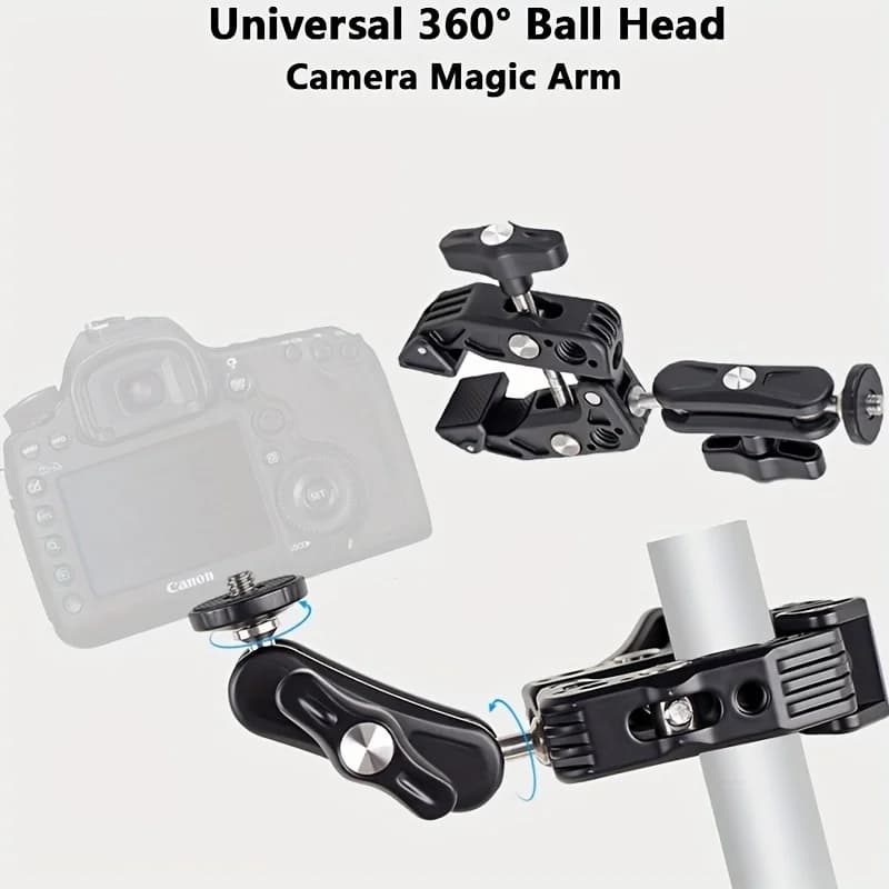 Universal 360° Ball Head Mount Camera Magic Arm with Crab Claw Clip - Super Holder Desk Stand and Monitor Bracket Clamp SLR