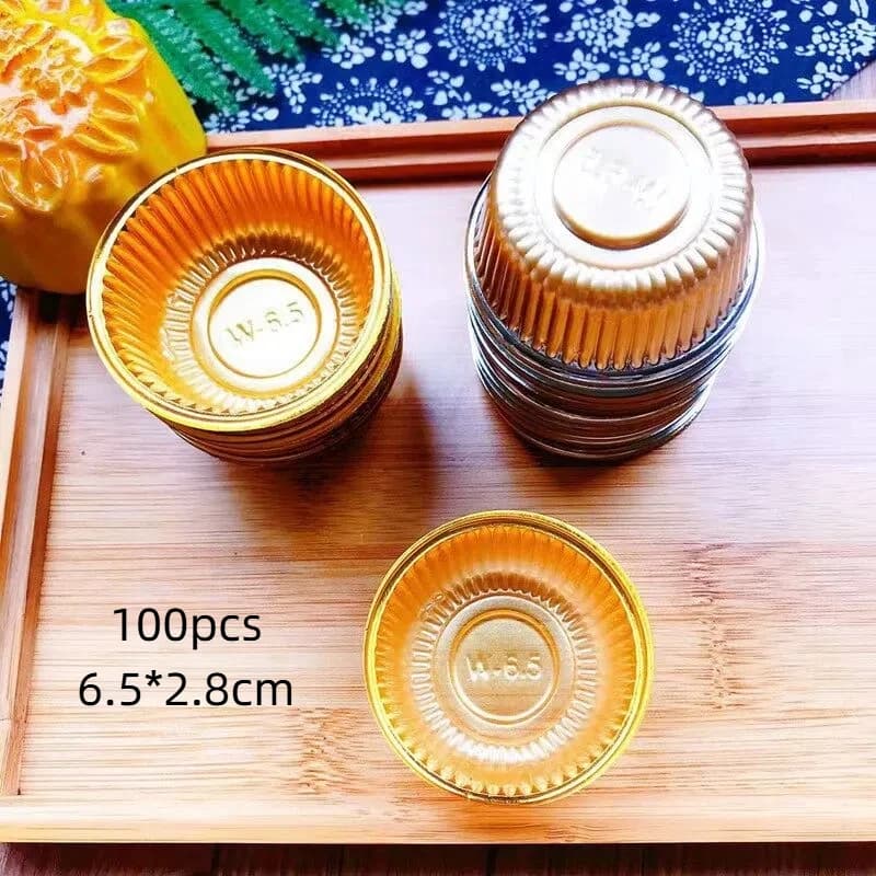 100 Pezzi Contenitori Rotondi per Mooncake, Scatole per Confezionamento Mooncake Senza Coperchio, Contenitori per Alimenti, Scatole Dorate in Plastica per Biscotti