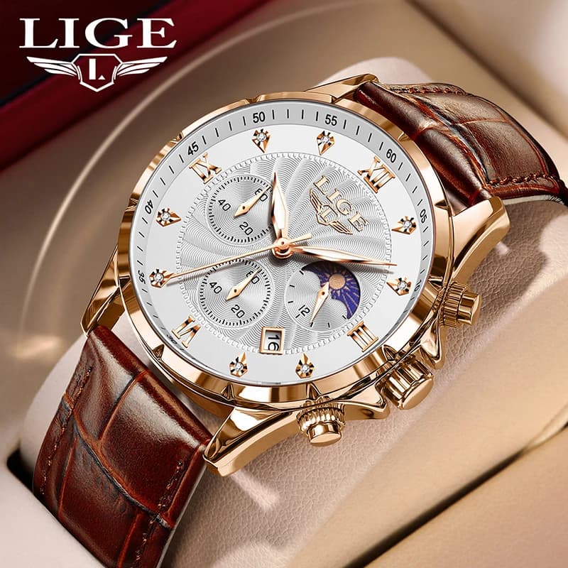 LIGE 2026 new fashion men's watches luxury sports waterproof simple quartz wristwatch leather watches for men Relogio Masculino