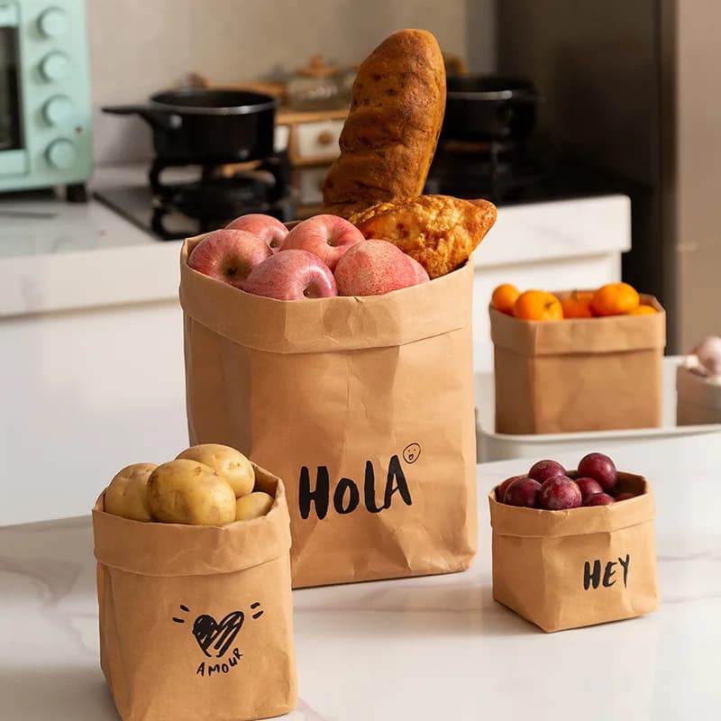Decorative Kraft Paper Storage Bin Washable Eco Friendly Organizer For Kitchen Fridge Desktop Bedroom Potted Plants