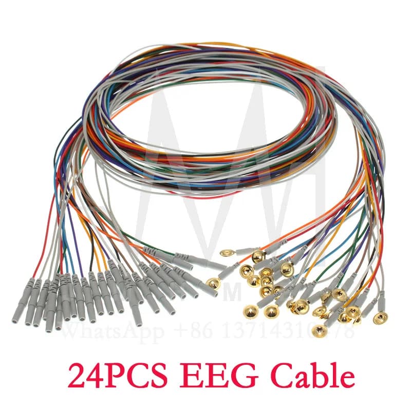1.5M 24 pcs Gold Plated Brass Electrode Din 1.5mm EEG Plug EMG Cable for Ejaculation Diagnostic, Brain Signal Amplification Device