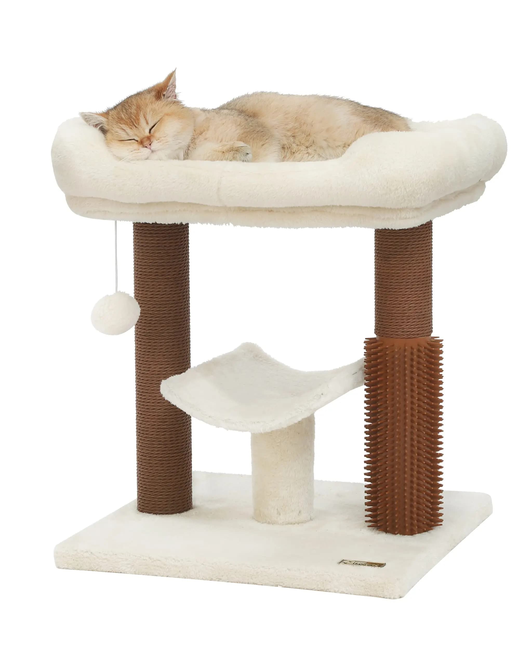 Torre Tiragraffi per Gatti di Lusso Personalizzata 4-in-1 con Spazzola Auto-Pulente per Gatti, Tiragraffi in Sisal Naturale Alto 20 Pollici e Cuccia