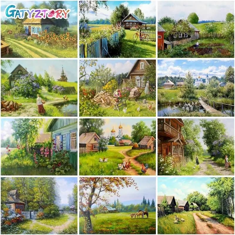 GATYZTORY Painting By Numbers Beautiful Village DIY Crafts Acrylic Paint Number Painting ON Canvas Painting For Wall Art 40x50CM
