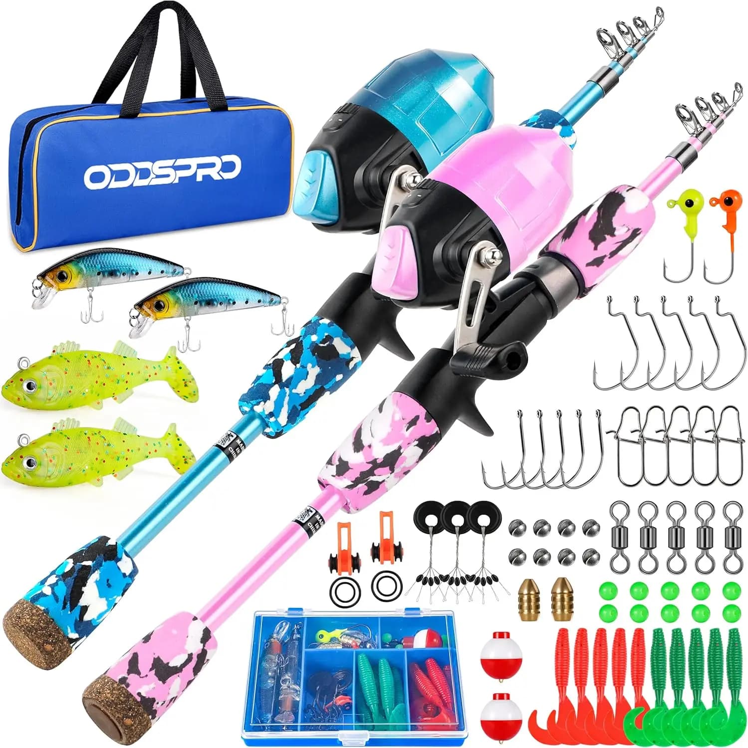 Kit Canna da Pesca e Mulinello per Bambini con Scatola Porta Attrezzi, Design Telescopico Portatile per Ragazzi e Ragazze dai 3 ai 15 Anni