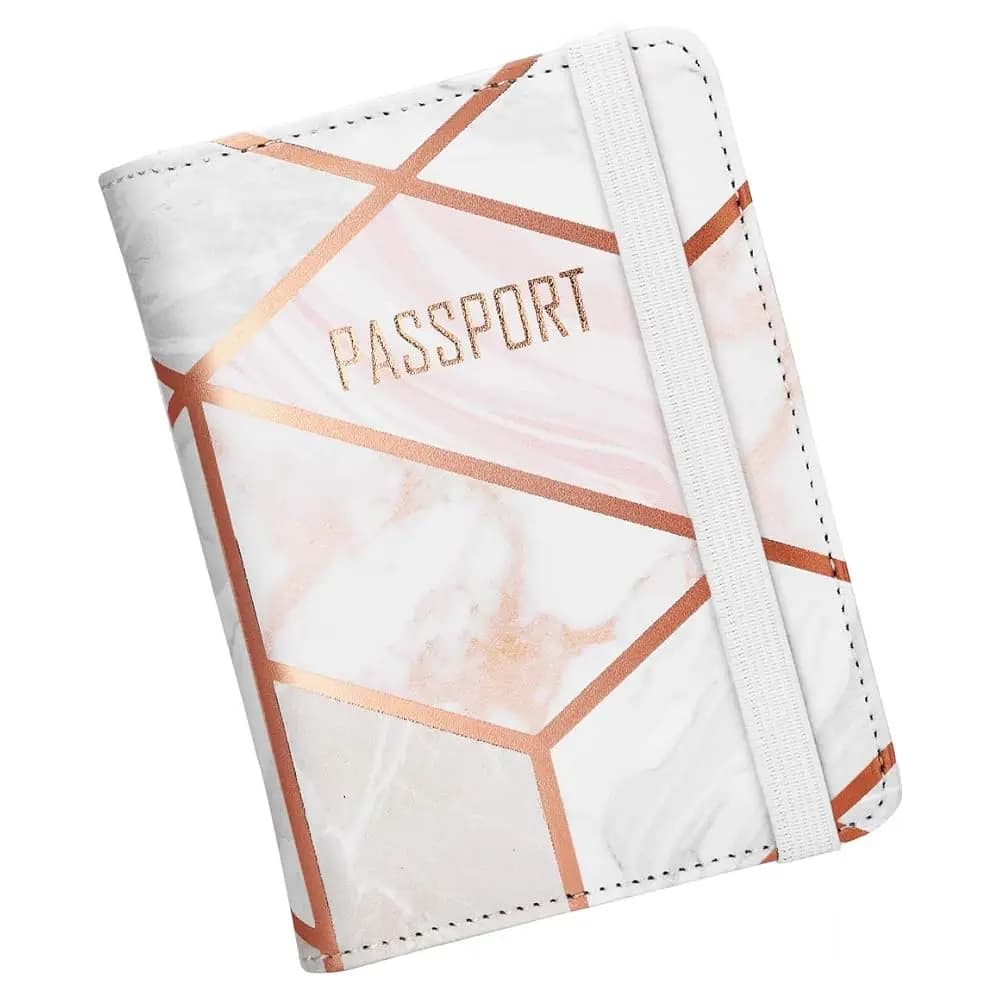 Porta Passaporto in Pelle, [Versione Aggiornata] Custodia da Viaggio con Protezione RFID per Uomo e Donna (Marmo)