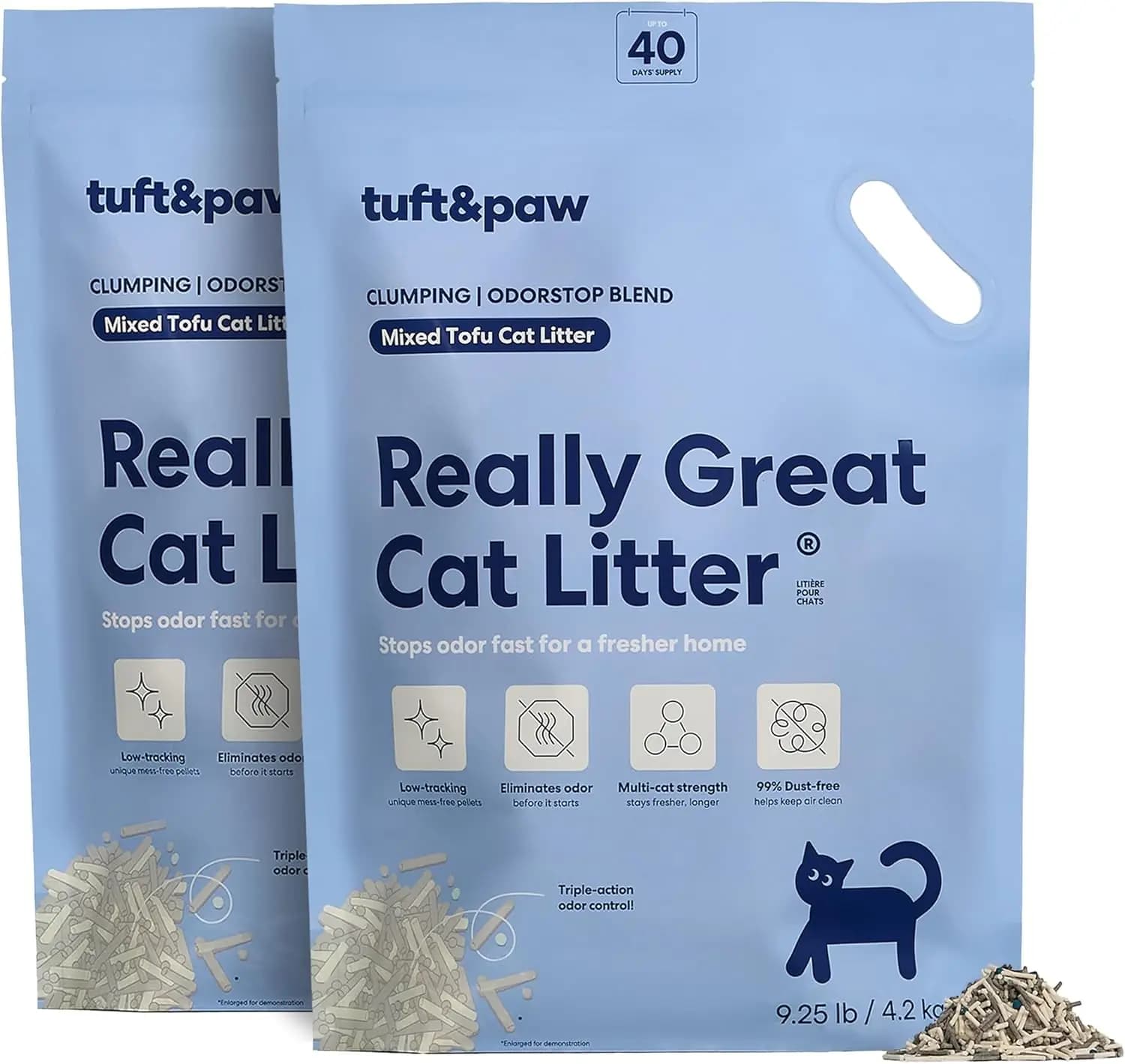 Lettiera per gatti Low Tracking Tofu, agglomerante, controllo degli odori, senza polvere - 9.25 libbre x 2 sacchi