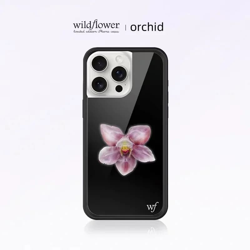 Wildflower INS Black Purple Pink Flower Blooming Orchids Phone Phone Case For iPhone 11 16 15 14 13 12 17Pro Max Plus wf Cover