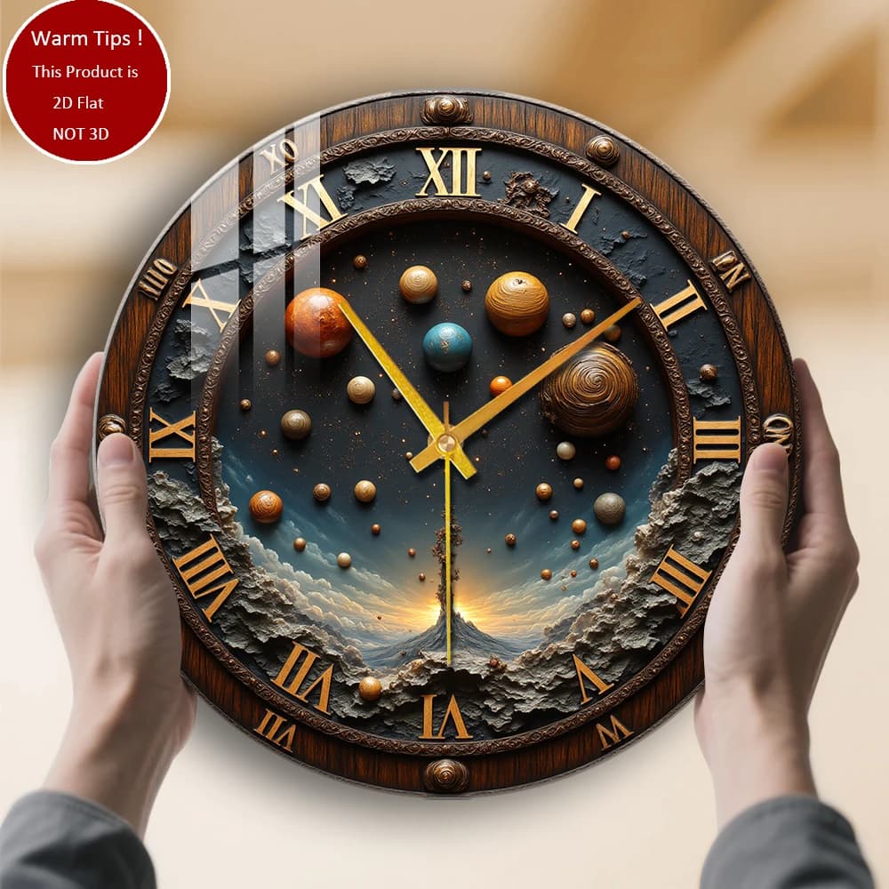 Tempered glass wall clock Clock with Roman numerals of planets suitable for wall decorations or table displays everywhere