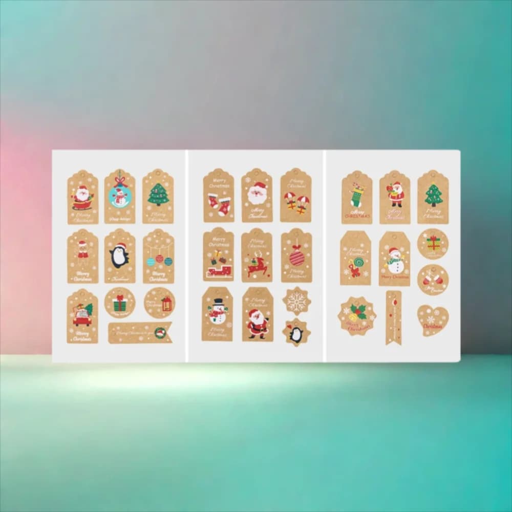 Carta Buon Natale Etichette in carta Kraft Babbo Natale Corda di cotone Albero di Natale Etichetta da appendere Pupazzo di neve Albero di Natale