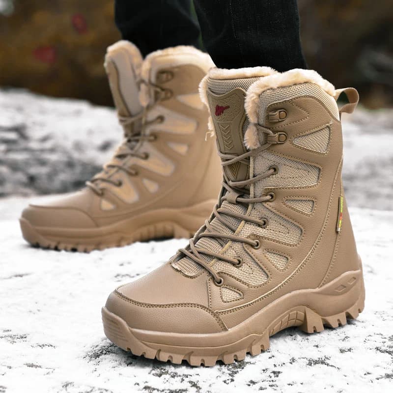 Men Women Large Size Military Combat Boots High‑Top Fleece Lined Thickened Hiking Snow Boots Outdoor Winter Shoes
