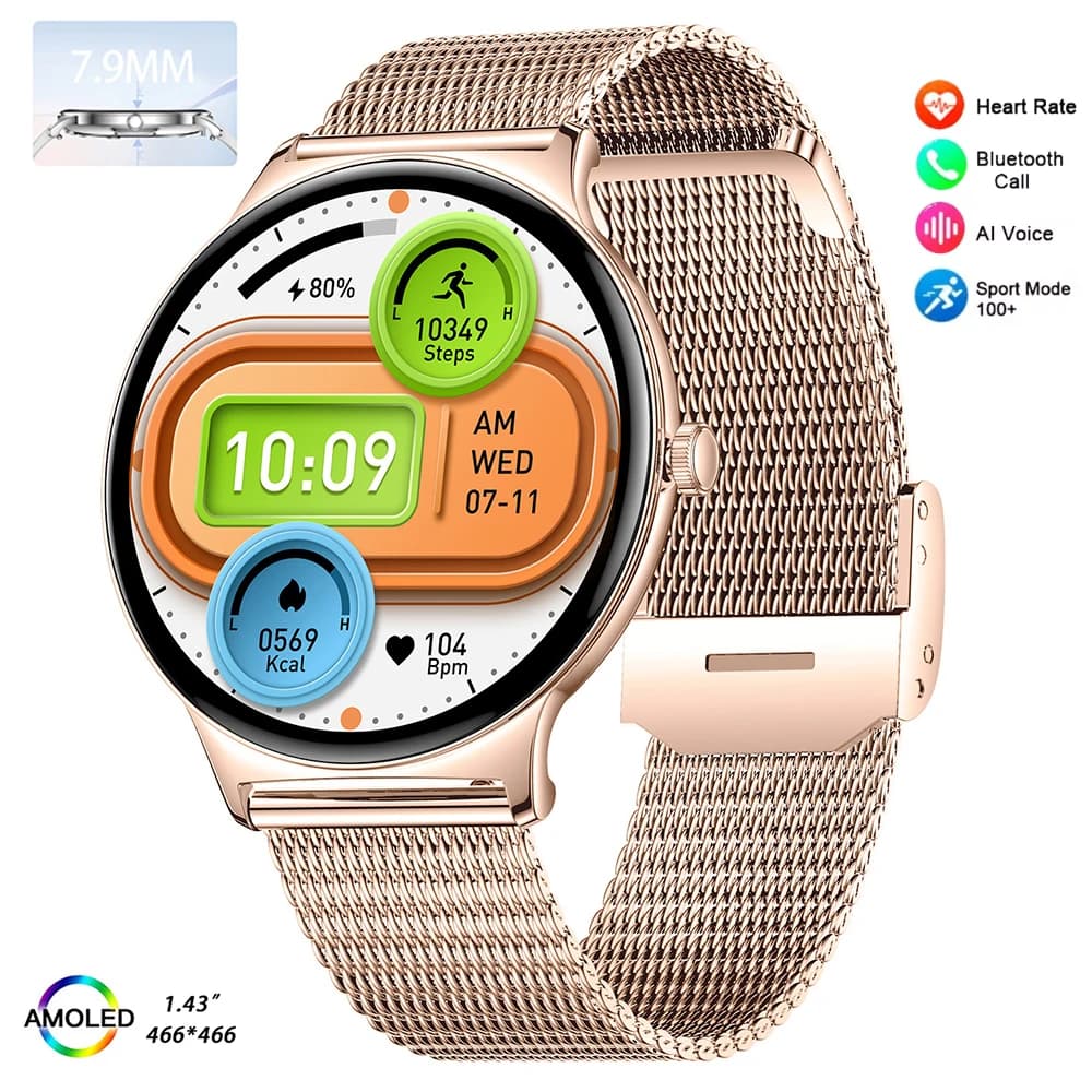 1.43" AMOLED Ultra-thin Smart Watch Men Women V89 Ladies Smartwatch Fitness Digital Wrist Watches Electronic Wristwatch Bracelet