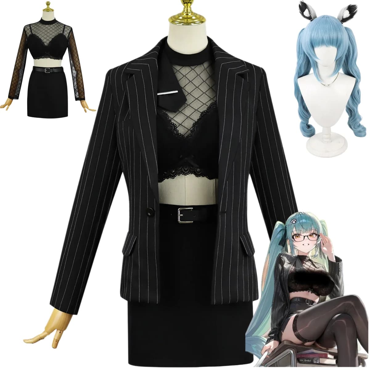 Costume Cosplay Game Privaty, Uniforme da Insegnante Nera, Abbigliamento da Lavoro JK, Costume Sexy da Donna per Feste di Carnevale