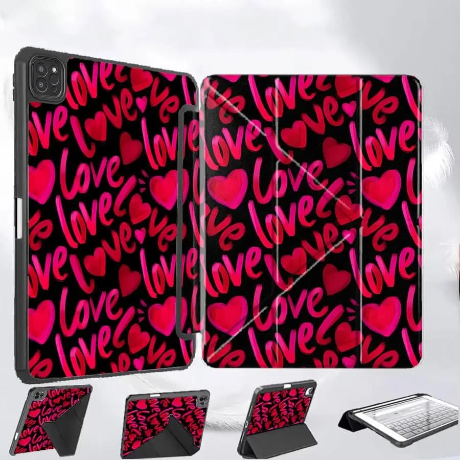Custodia per Tablet per iPad Pro 11, 10, 9, 8, 7 generazione, 12.9 pollici, Mini 6, 7, Air 4, 5, M3, M2, M4, 11 pollici, Pro 2025 - Cover con Supporto, Motivo Rosso Ripetuto