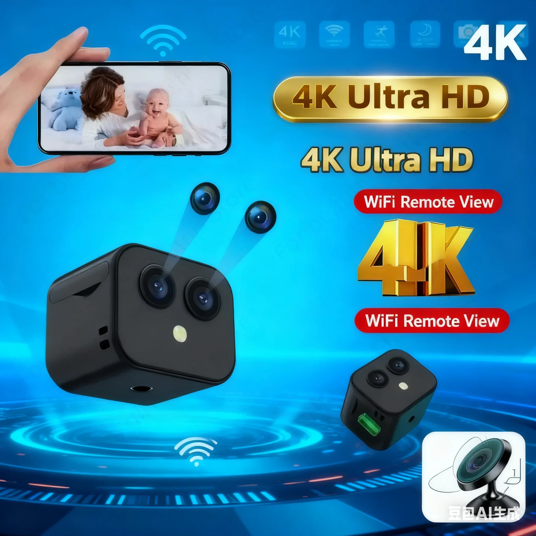 Mini telecamera HD 4K WiFi Sorveglianza di sicurezza domestica intelligente Webcam wireless Visione notturna Sport Doppio videocamere Micro monitor Magnete