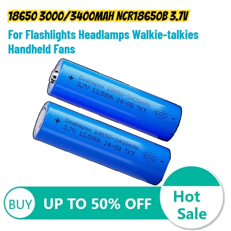 Batteria al Litio 18650 3400mAh NCR18650B 3.7v per Torce, Lampade Frontali, Walkie-talkie, Ventilatori Portatili, Batterie Ricaricabili