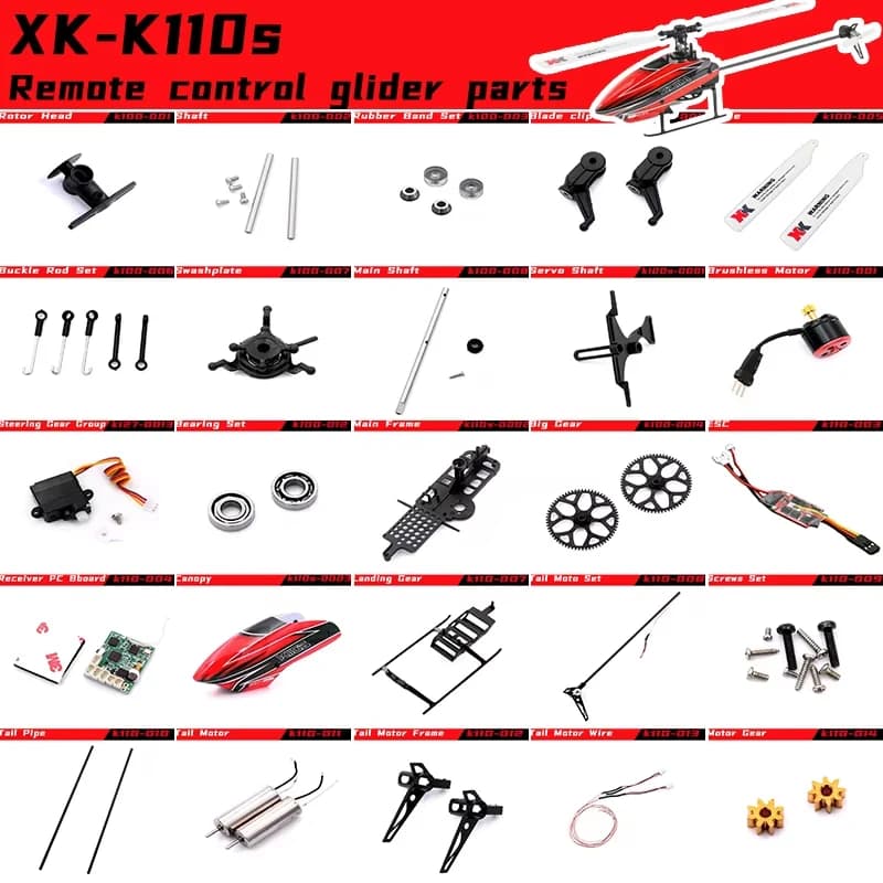 Wltoys XKS K110S K110 RC Accessori per elicotteri Servo Lama Ingranaggio Motore Rotore Testa Coda Baldacchino ESC Bordo per K110S Parti di aggiornamento