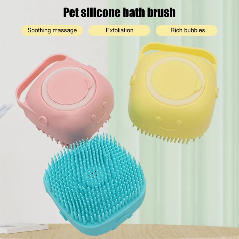 Spazzola da bagno per cani, Dispenser di Shampoo per spazzole per massaggi per animali domestici, setole in gomma morbida per spazzole in Silicone per accessori per animali domestici