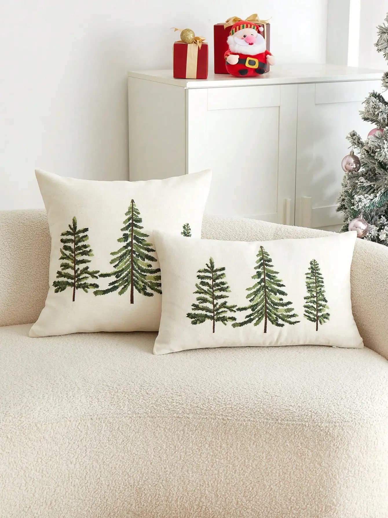 1 embroidered pillow lining with green tree, interior decoration, without insert