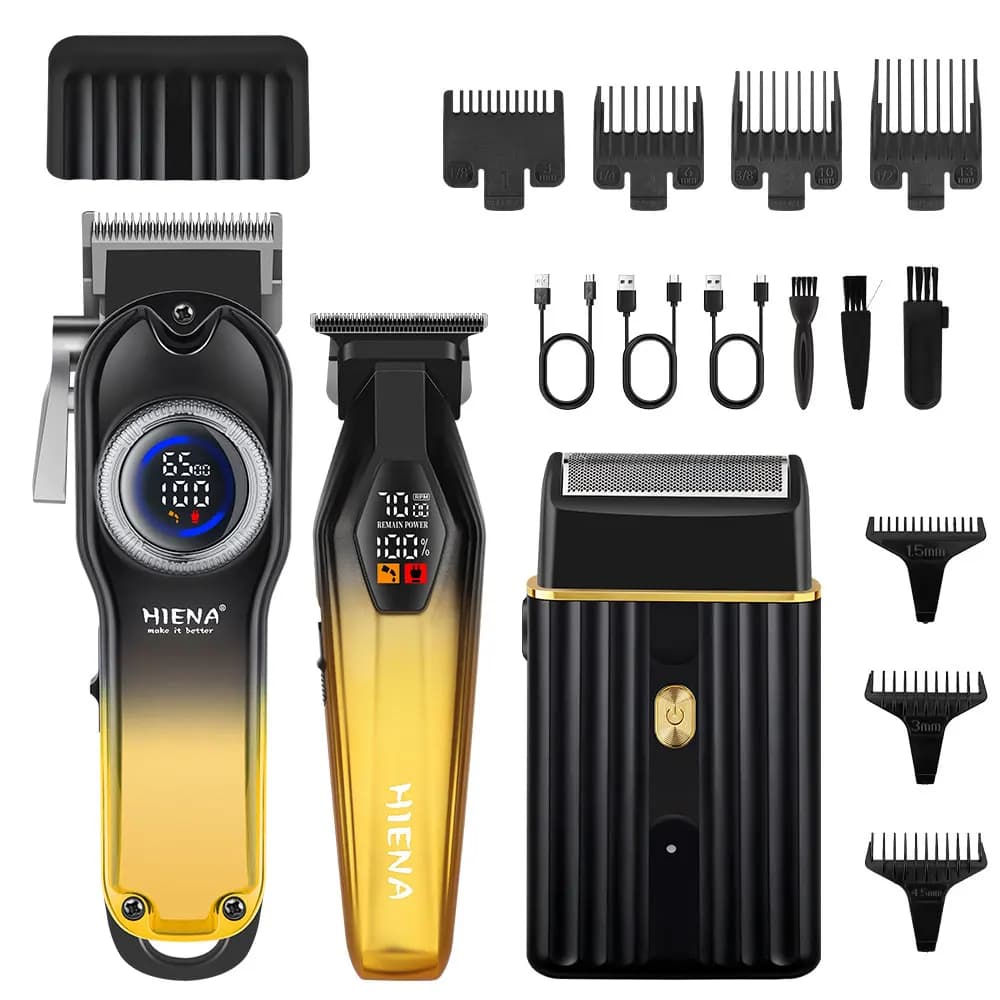 HIENA 3-in-1 Men's Hair Clipper Set, Cordless Rechargeable Shaver & Trimmer, Grooming Kit with LED Display