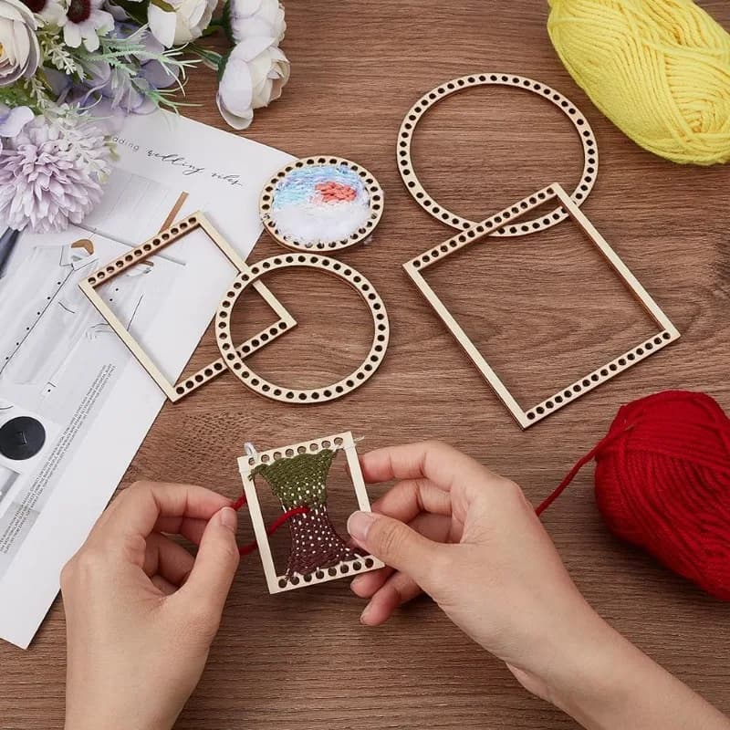 6Pcs Wooden Mini Weaving Loom Kit Rectangle Round Looms for Hanging Decor Woven Tapestry DIY Craft