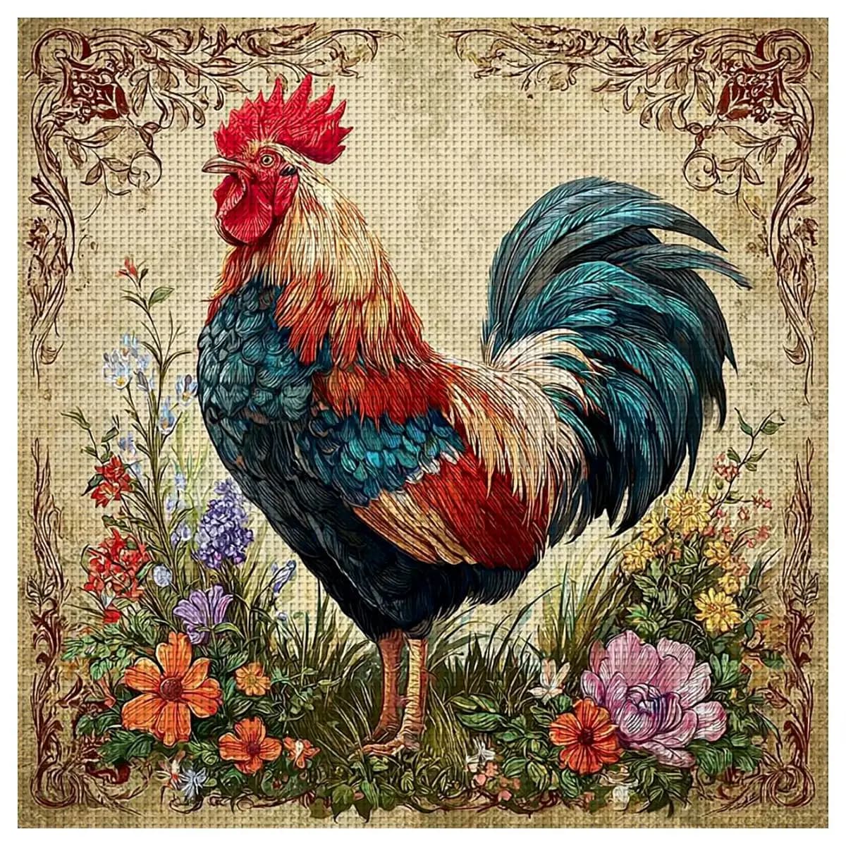 1pc 40X40CM/15.74inch rooster Stamped Cross Stitch Kit DIY Kit 11/14CT DIY Embroidered Set DIY Cross-Stitch Set