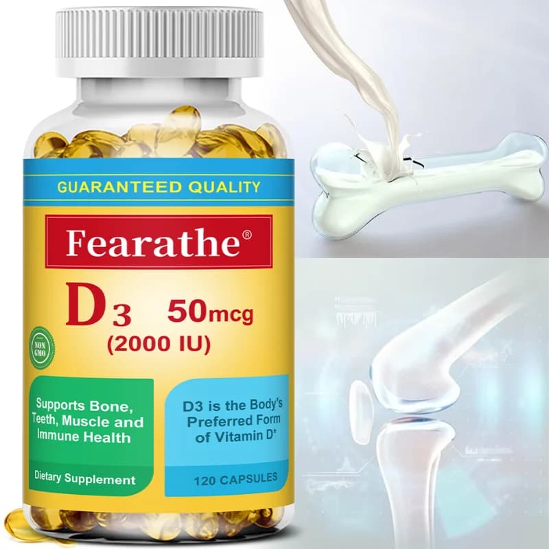 Capsule di Vitamina D3 2000 UI, Integratore Vitaminico Quotidiano Essenziale, Supporta il Benessere di Ossa, Denti, Muscoli e Sistema Immunitario, Non-OGM