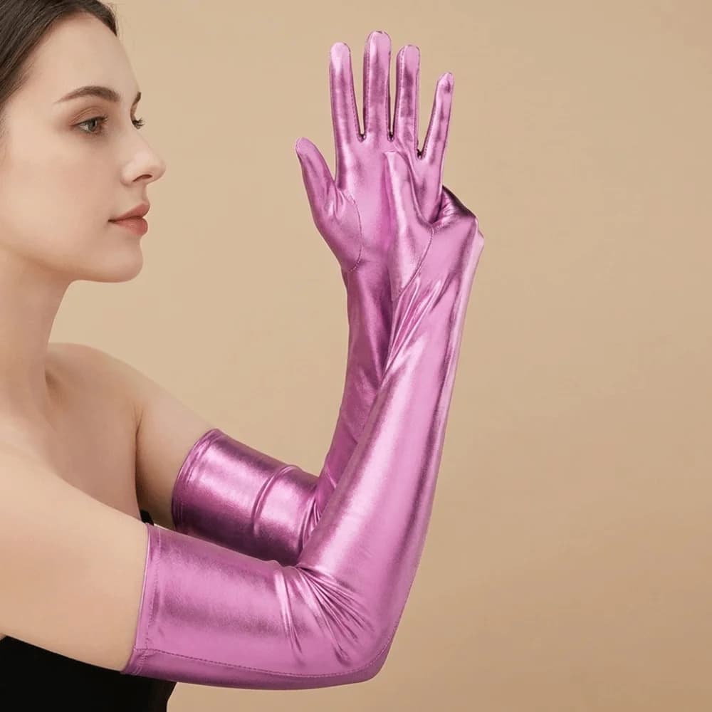Solid Color Patent Leather Gloves Skinny Hip Hop Long Gloves Elbow Length Full Finger Etiquette Mittens Cosplay Accessory