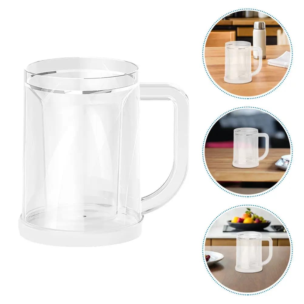 Reusable Freezer Mugs 2 Pack Clear Double Wall Insulated Frosty Ice Cups for Beer Coffee Water Summer Drinks